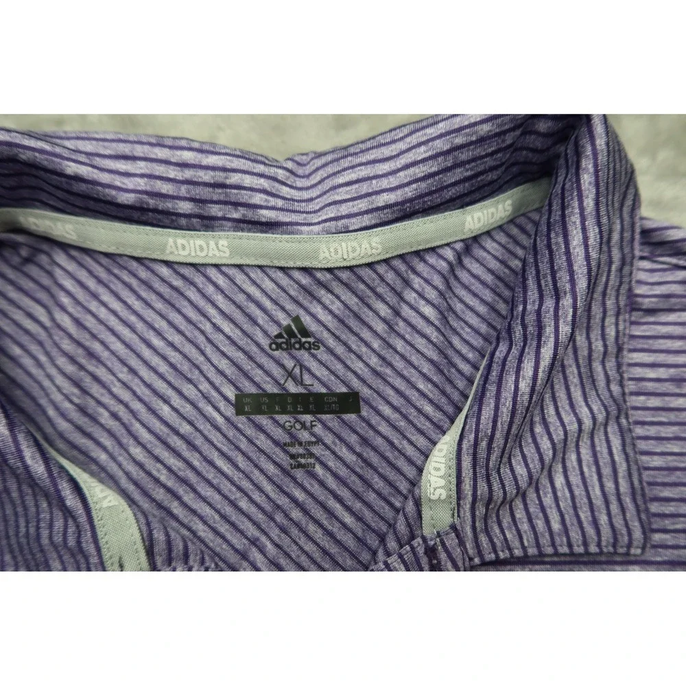 Adidas Golf Polo Shirt Men's XL Purple Stripe Short Sleeve Performance Casual‎